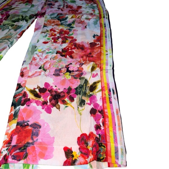 Bandolera Floral Margret Wide Leg Cotton Blend Chic Summer Flowy Palazzo Pants - Picture 5 of 9